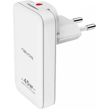 nevox 45 W Dual Slim GaN USB-C/USB-laturi, EU/US, valkoinen (2479)