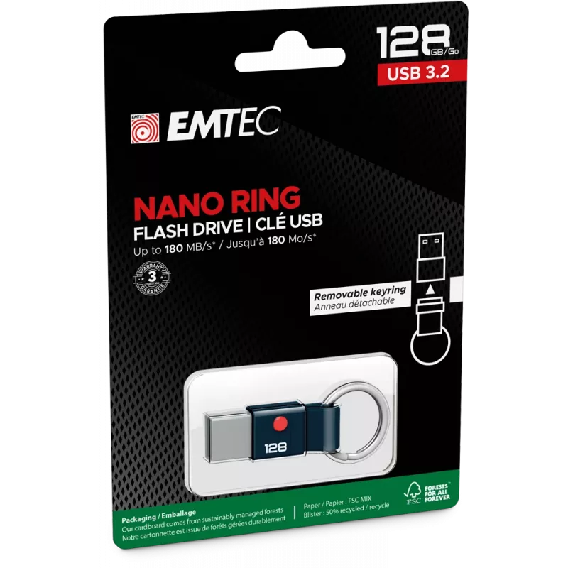 USB-muistitikku EMTEC ECMMD128GT103 128 GB USB Type-A 3.2 Gen 1 (3.1) musta, luku 180 MB/s, kirjoitus 25 MB/s