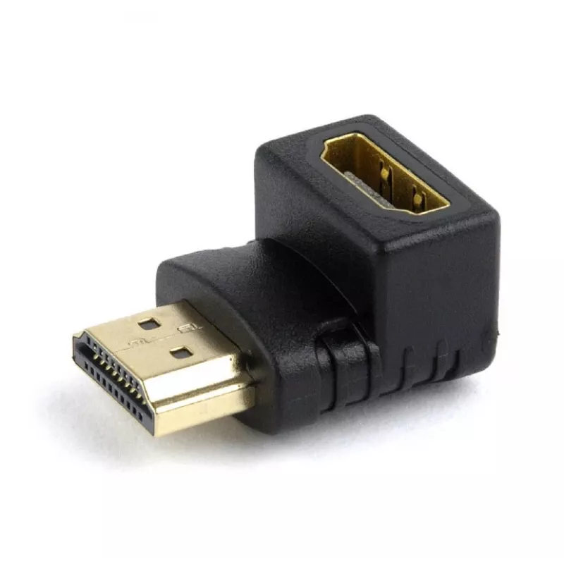 HDMI-sovitin GEMBIRD A-HDMI90-FML, HDMI–HDMI, 90° kulmasovitin, musta