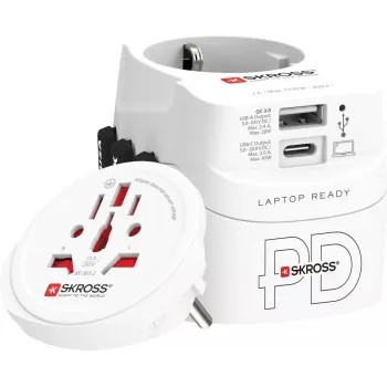 Matkavirtasovitin SKROSS 1.302474 EU/FR/USA/UK/AU-pistorasioille, 100–250 V AC, 7 A, USB 45 W