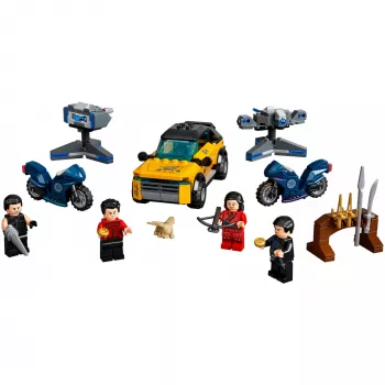 LEGO-sarja Marvel Escape from the Ten Rings 76176 minihahmoilla ja ajoneuvoilla