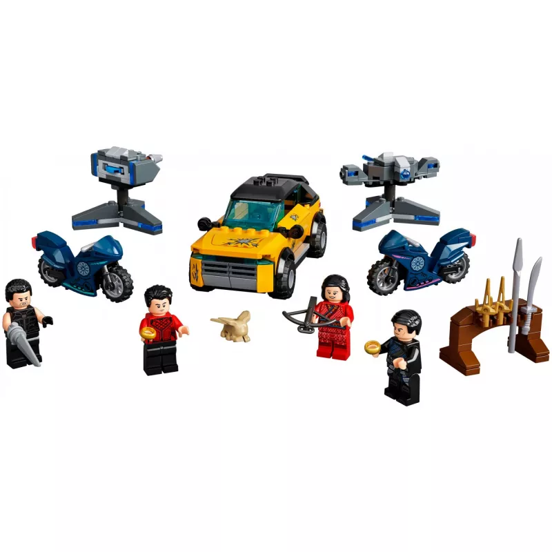 LEGO-sarja Marvel Escape from the Ten Rings 76176 minihahmoilla ja ajoneuvoilla