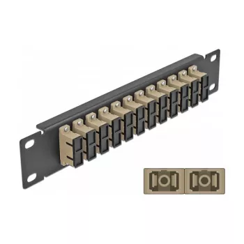 Kuitu-kytkentäpaneeli DeLOCK 10 inch 12 porttia SC Duplex beige 1U musta