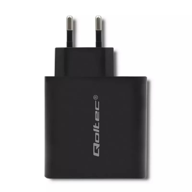 Qoltec 51716 seinälaturi 63 W, USB-C PD + USB QC 3.0, 5-20 V 1,5-3 A, musta