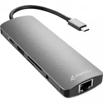 Sharkoon USB 3.0 Type C Combo -sovitin liitäntäkortit/sovittimet HDMI, RJ-45, USB 3.2 Gen 1 (3.1 Gen 1)