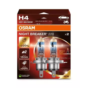 Osram NIGHT BREAKER 220 H4 halogeeniajovalaisinpolttimo – 2 kpl:n pakkaus, 12V 60/55W