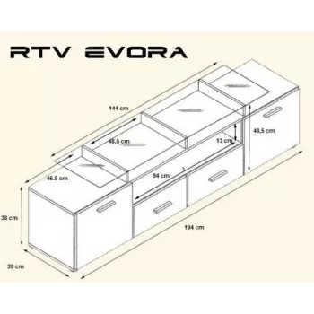 Cama TV-taso EVORA 200 musta/musta kiiltävä