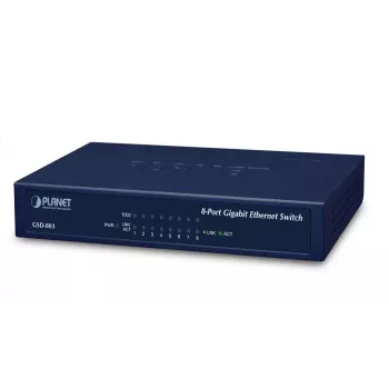 8-porttinen 10/100/1000Mbit/s Gigabit Ethernet -kytkin – ulkoinen virtalähde