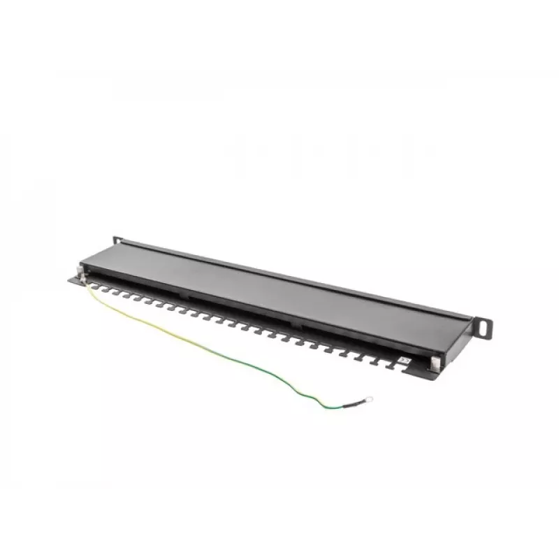 Patch-paneeli LANBERG PPS5-0024-B 24-porttia CAT5e, metalli, 0,5 U, 445×99×22,3 mm, musta