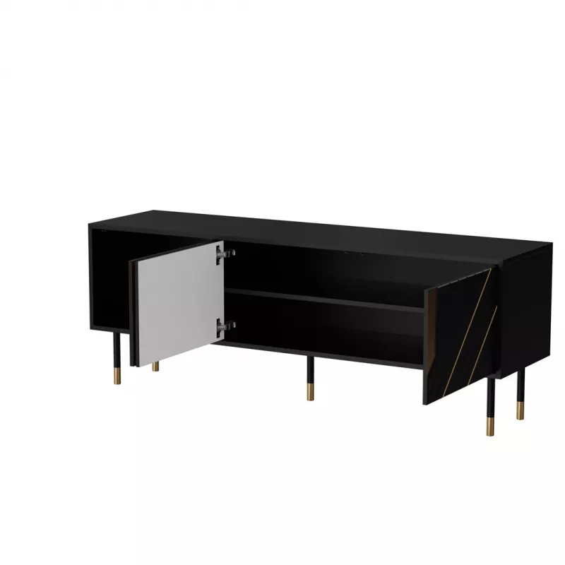TV-taso Cama Meble MOUNTAIN 154x40x55 cm – lastulevypinta, musta ja kulta