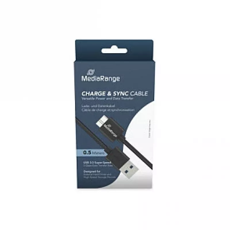 USB-A - Micro-B USB 3.0 lataus- ja synkronointikaapeli MediaRange MRCS239 — 50 cm, 5 Gbit/s, 5 W, musta