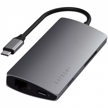 Satechi alumiinisovitin V2 USB-C (USB-C, 3x USB-A, 4K HDMI, kortinlukija micro/SD, Ethernet) (Starlight Grey)