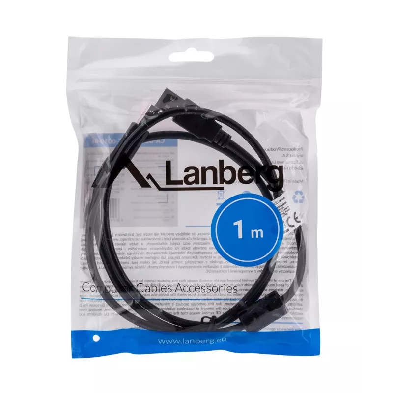 Lanberg CA-USBA-11CC-0010-BK USB-kaapeli 1 m 2.0 USB B musta