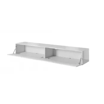 TV-taso cama meble SLIDE 200 — 2000×400×300 mm, valkoinen korkeakiiltoinen MDF-levy, valkoinen runko