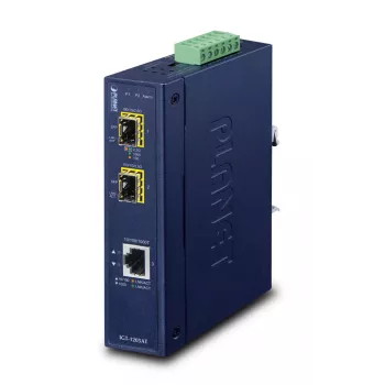 Verkkomediakonvertteri PLANET IGT-1205AT — Gigabit SFP 2-kuitu, 1x RJ-45, 10/100/1000 Mbit/s, 12–48V, DIN-kisko, IP30