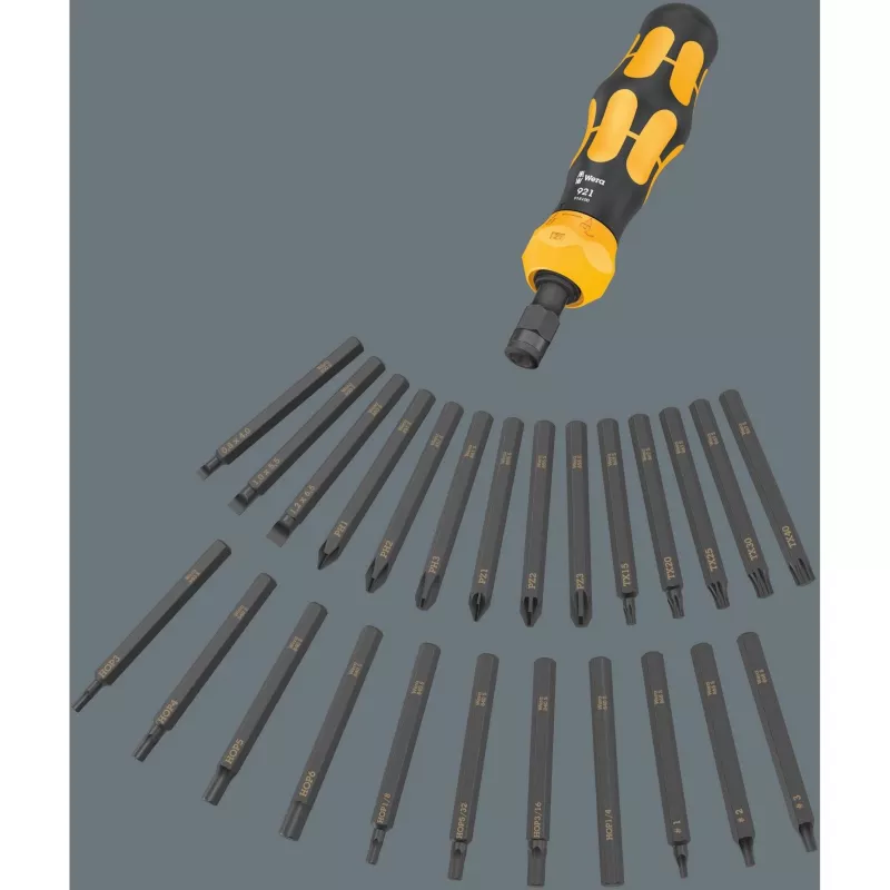 Wera 05018110001 Kraftform Kompakt 900 Set 1 ruuvimeisselisarja iskuruuvimeisselillä ja kärjillä, 19 kpl, 1/4", musta/keltainen