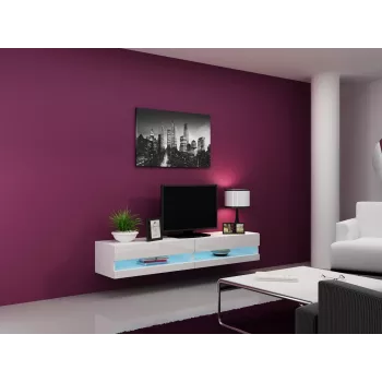TV-taso cama meble VIGO NEW 30/180/40, valkoinen korkeakiiltoinen kansi, lastulevy, 1800×400×300 mm