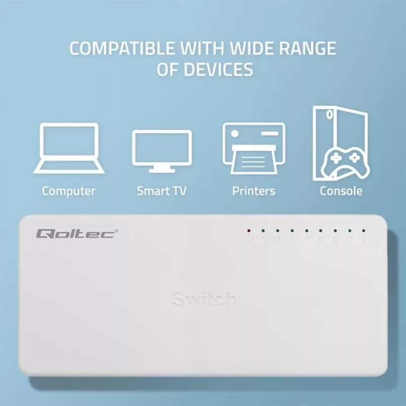 Qoltec verkkokytkin 8xRJ45-portti 1000Mbps LAN