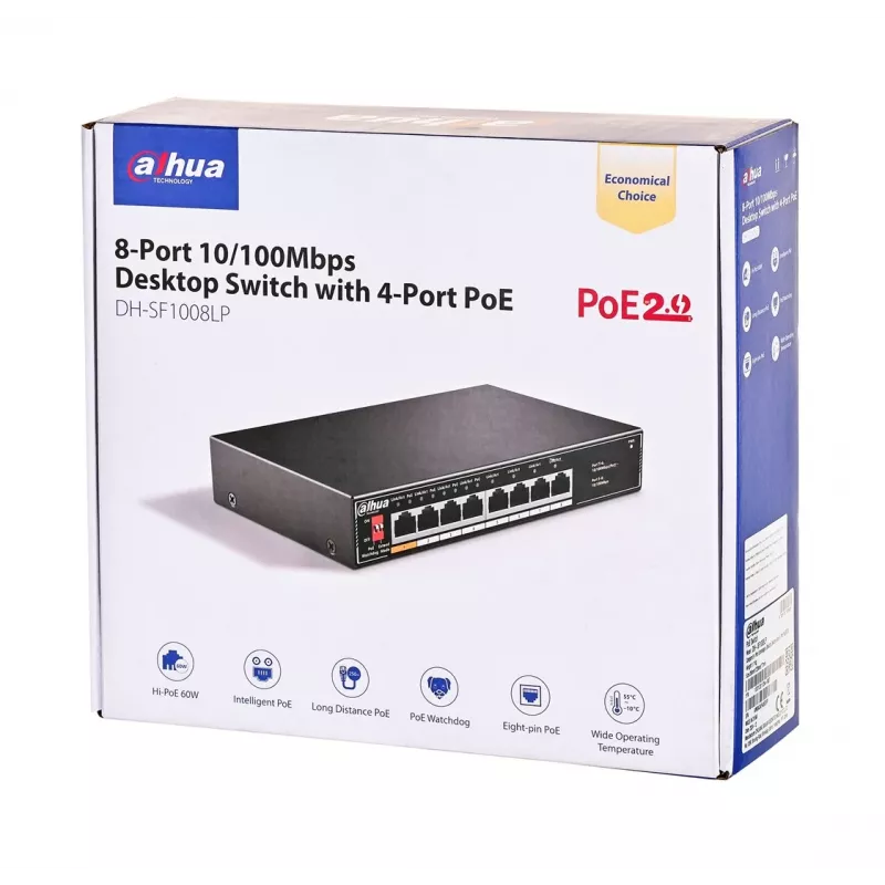 Dahua Technology PoE SF1008LP Unmanaged L2 Fast Ethernet (10/100) Power over Ethernet (PoE) musta