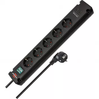 Brennenstuhl Bremounta jatkojohto, 5 pistorasiaa, 2x USB-C, 3 m, musta