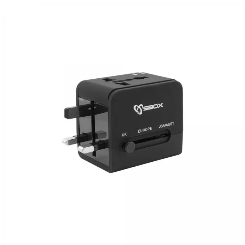 Matkasovitin SBOX TA-23 kaksois-USB-laturilla ja yleisellä pistokeyhteensopivuudella