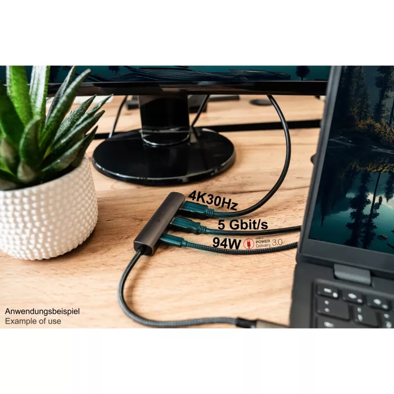 USB Type-C -keskitin Alcasa HUB-C002A 5000 Mbit/s HDMI USB 3.0