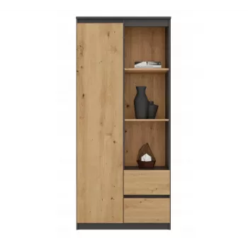 Top e Shop RS-80 BILY -kirjahylly, antrasiittirunko, artisan-tammiovi, 7 hyllyä, 2 laatikkoa, 1800×800×350 mm