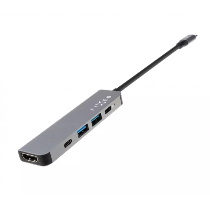 USB-C-keskitin FIXED FIXHU-MN-GR 5-porttinen mini kannettaville ja tableteille