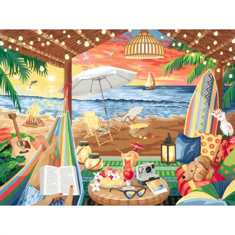 Palapeli-maalaussarja Ravensburger Cozy Cabana 23911 – palapeli-maalausaktiviteettisarja