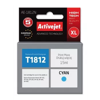 Activejet AE-1812N muste, korvaa Epson 18XL T1812, Supreme, 15 ml, syaani