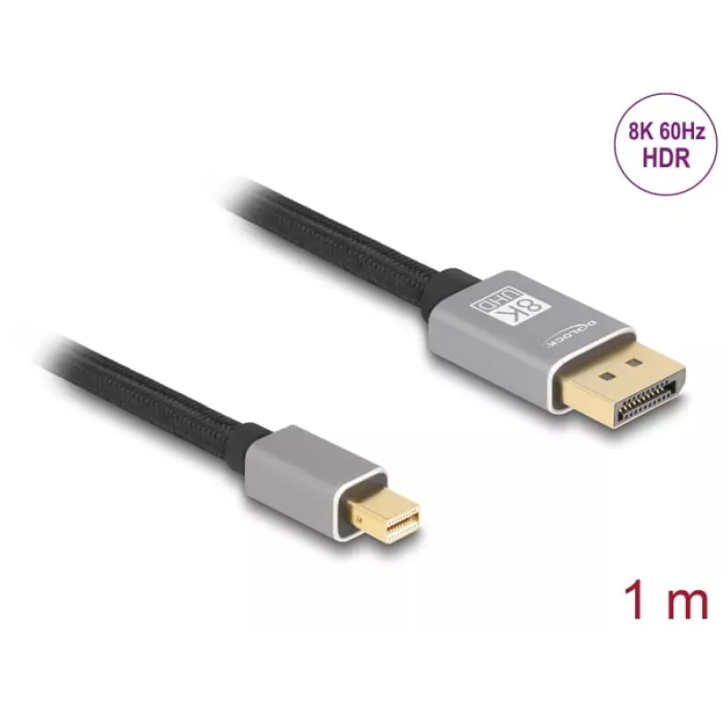 DeLOCK Mini DisplayPort - DisplayPort -kaapeli 8K 60 Hz 1 m harmaa metalli ilman lukitusta