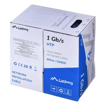 LANBERG verkkokaapeli U/UTP Cat6 LCU6-10CC-0305-B 305 m, CCA-johdin, 23 AWG, sininen