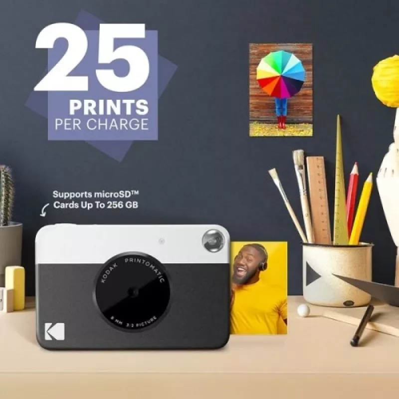 Kodak PRINTOMATIC pikakamera, 2x3 tuumaa, musta