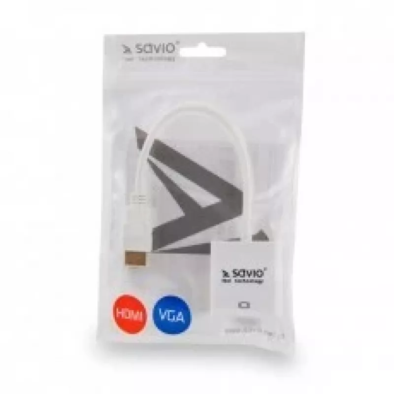 SAVIO CL-201 HDMI (u) – VGA (n) -sovitin, HDMI A-tyyppi – D-Sub 15-napainen, enintään 1920x1200, valkoinen