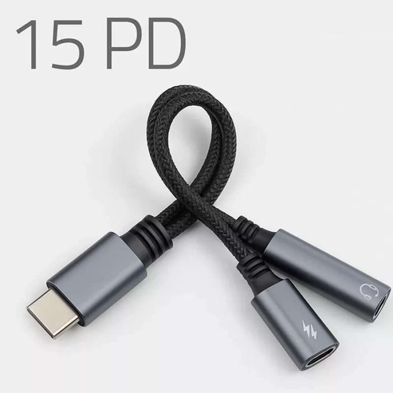 Adapteri 2in1 USB-C USB-C:hen ja 3,5 mm liitäntään PD 15W
