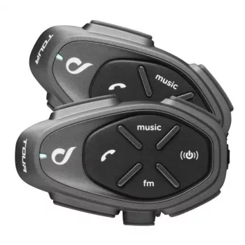 Moottoripyörän puhelinintercom INTERPHONE TOUR HD, 2 kpl, Bluetooth 4.0, kantama 1500 m, jopa 20 h akunkesto, musta