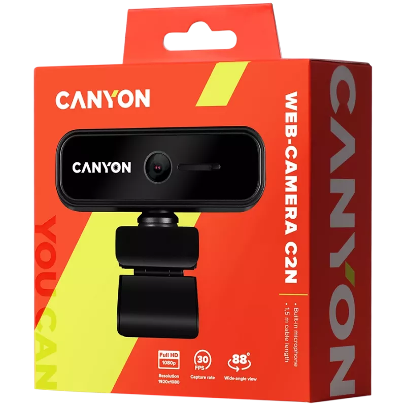 Canyon C2N 1080P Full-HD 2.0 megapikselin web-kamera kiinteällä tarkennuksella, USB 2.0