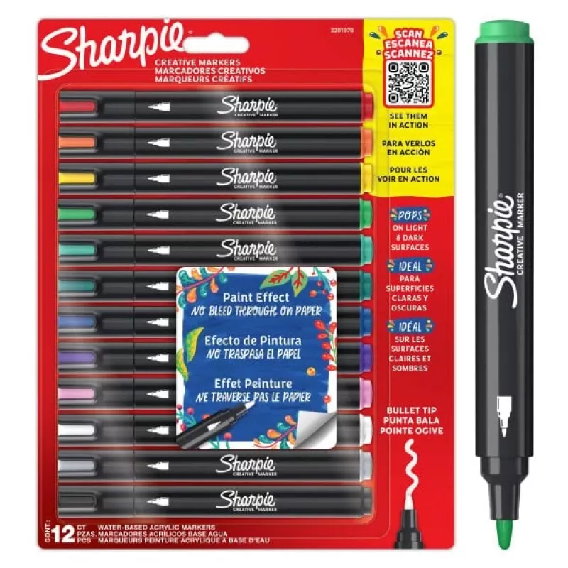 Akryylimaalikynät Sharpie Creative Marker 12 kpl pyöreä kärki musta