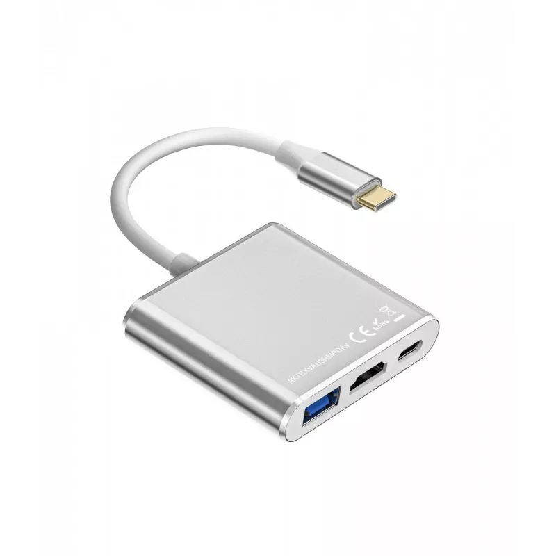 USB-C-adapteri-keskitin TB AKTBXVAU3HMPDAV — 3-in-1: HDMI + USB-A + USB-C PD, hopea