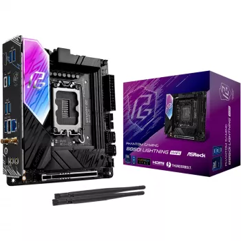 Emolevy ASROCK B860I Lightning WiFi — Intel B860, LGA 1851, Mini-ITX, DDR5, 2x DIMM, 4x M.2, 2.5Gb LAN, Wi‑Fi 6E, Bluetooth 5.3
