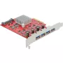 Delock PCI Express x4 -kortti 4 x ulkoiseen SuperSpeed USB 10 Gbps (USB 3.2 Gen 2) USB Type-A -liitäntä - USB-sovitin - PCIe 3.0 x4 - USB 3.2 Gen 2 x 4 (90481)