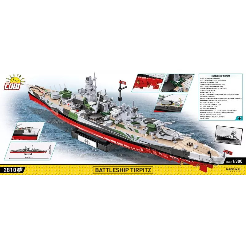 COBI 4839 Historical Collection taistelulaiva Tirpitz rakennuspalikkasarja, 2810 osaa, 1:300