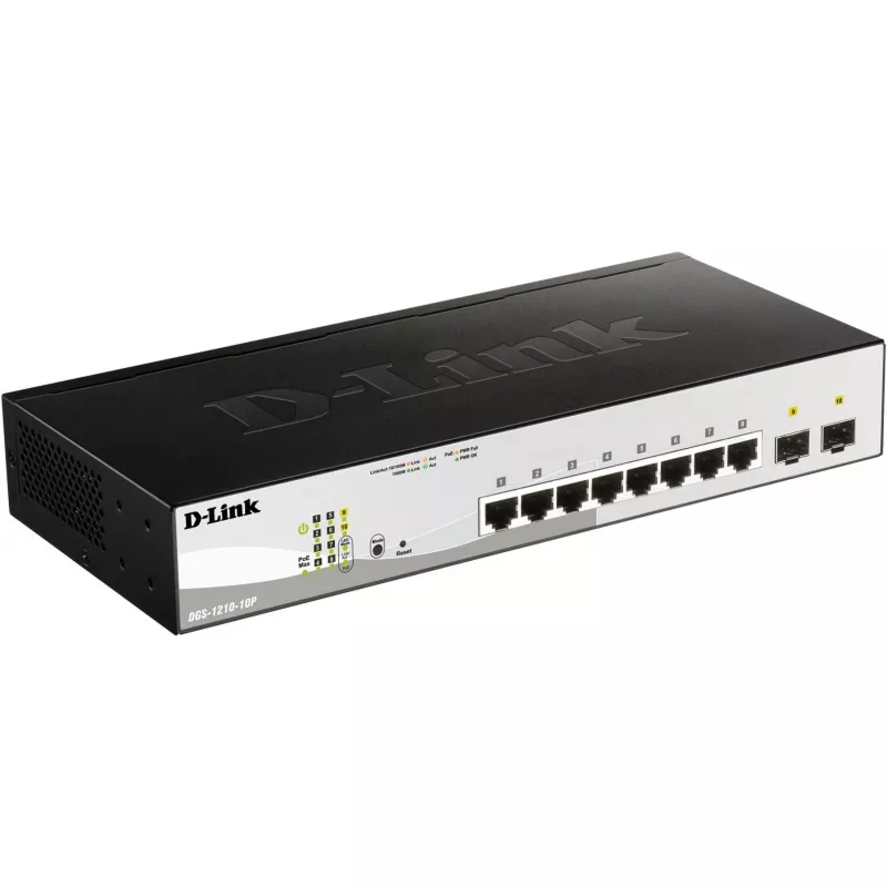 D-Link DGS-1210-10P hallittava L2 Gigabit Ethernet (10/100/1000) Power over Ethernet (PoE) 1U musta