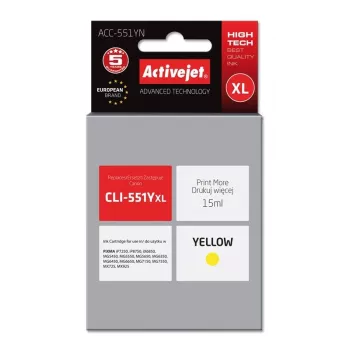Yhteensopiva ActiveJet ACC-551YN mustekasetti keltainen, suuri (XL) riitto 15 ml, Canon CLI-551Y -yhteensopiva