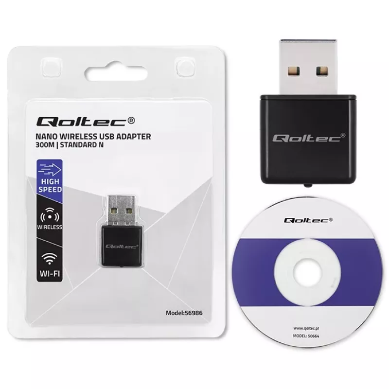 Wi‑Fi-USB-sovitin QOLTEC NANO 56986 — Mini-N, USB 2.0, 802.11n