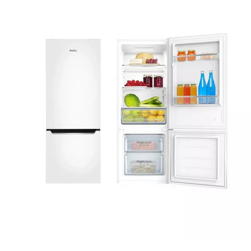 Amica FK244.4(E) vapaasti seisova jääkaappipakastin, pakastin alhaalla, 153 l jääkaappi, 52 l pakastin, FrostControl, energialuokka E