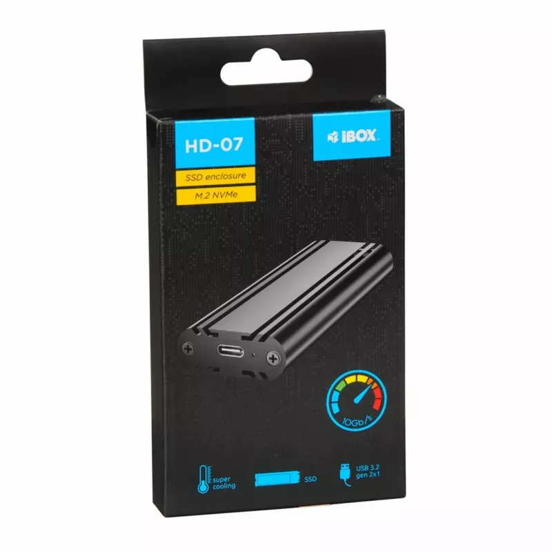 SSD-kotelo IBOX HD-07 1x M.2-asemalle, USB 3.2 Gen 2 (10 Gbit/s), USB-C, musta