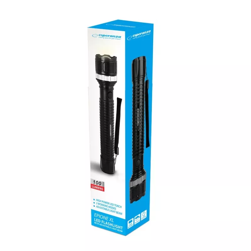 Käsitaskulamppu ESPERANZA Epione XL LED 1.2W 100 lm 100 m musta, paristokäyttöinen R20 (3)