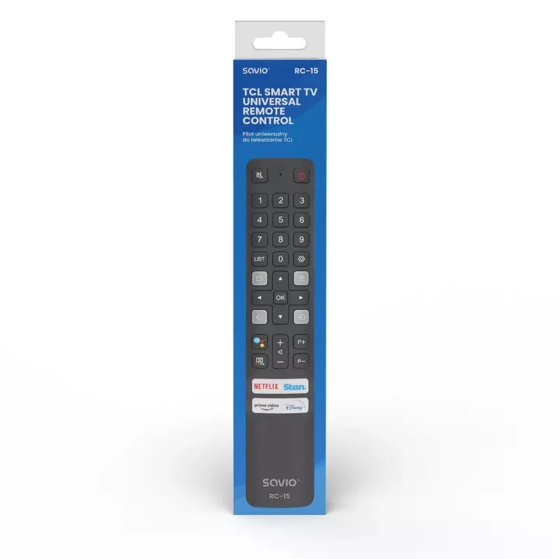 SAVIO RC-15 -yleiskaukosäädin TCL SMART TV:lle, IR langaton, musta, kantama 10 m