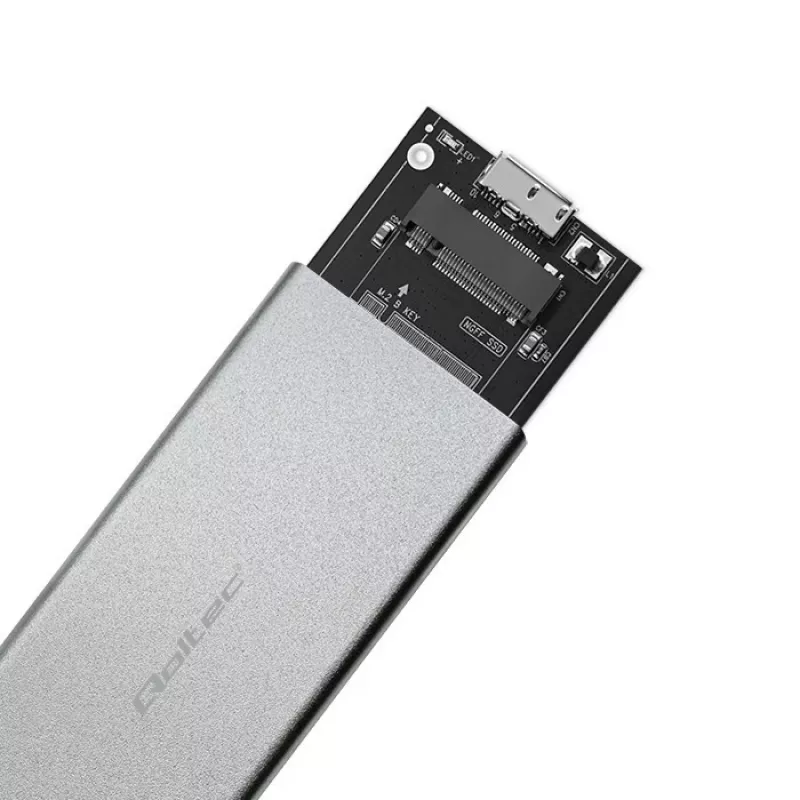 Alumiinikotelo QOLTEC 51833 M.2 SSD:lle, SATA – USB 3.0, tukee jopa 2 TB